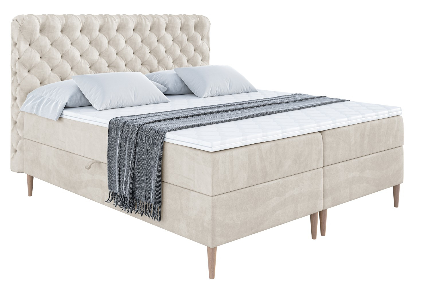 Łóżko kontynentalne z pojemnikiem, materacem i nóżkami BOXI8-FD 120x200 cm