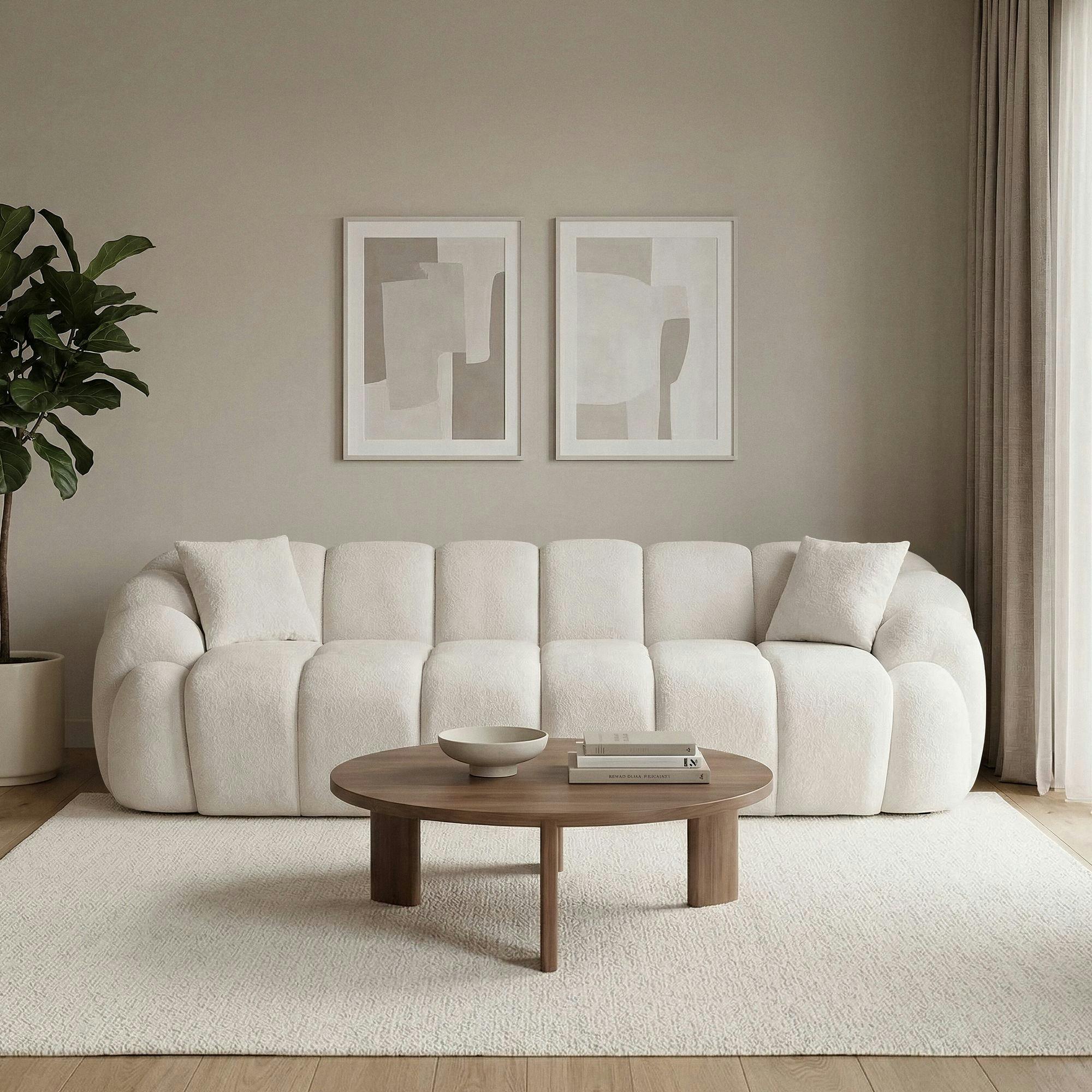 Canapé 4 places blanc écru design arrondi ONDA