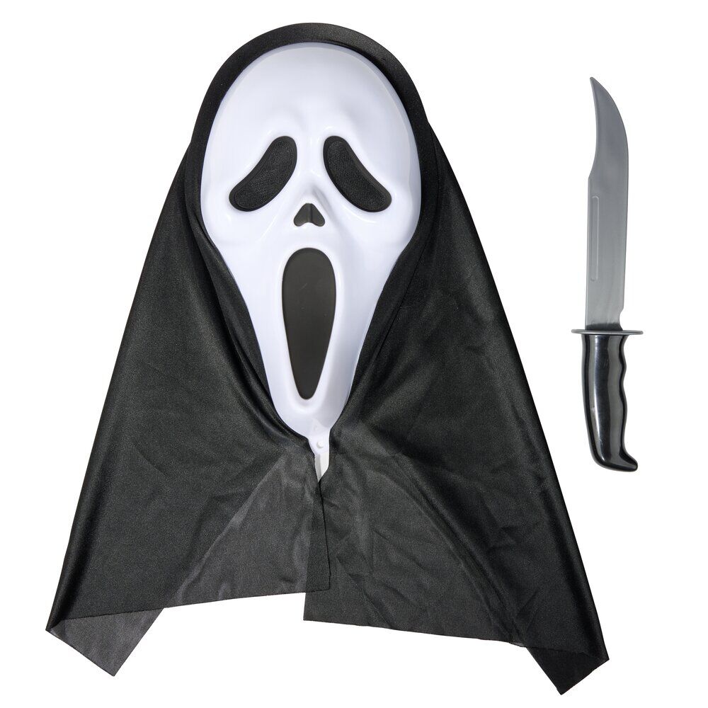 Masque et couteau Ghostface Scream noir et blanc