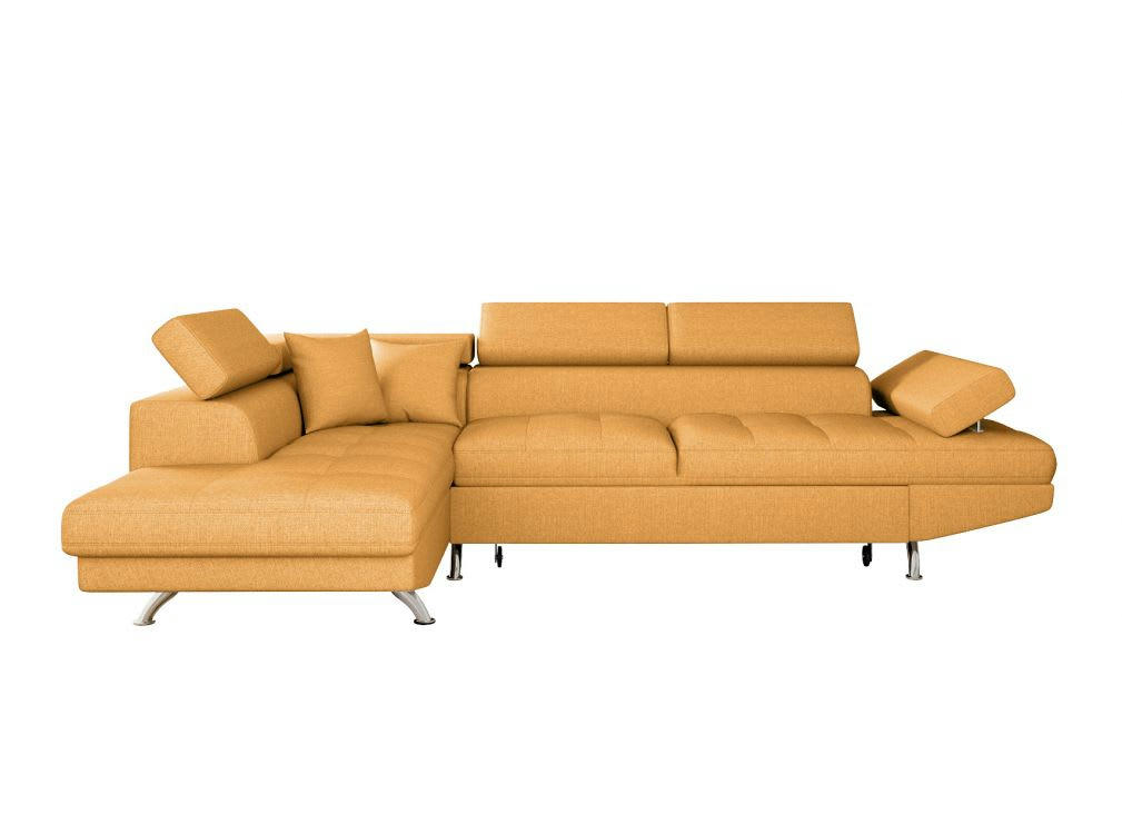 RIO - Canapé angle gauche convertible avec coffre en tissu - Jaune ocre