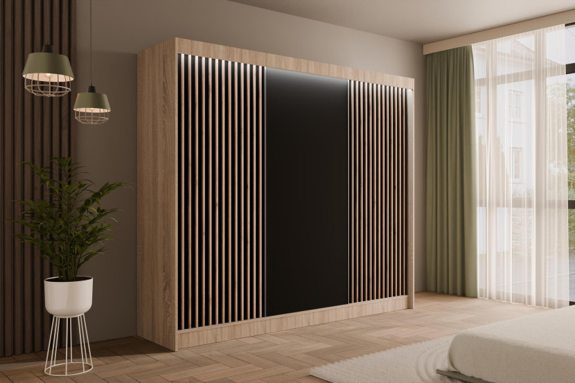 Szafa LED z drzwiami przesuwnymi i lamelami VILANv2 250 x 215 cm