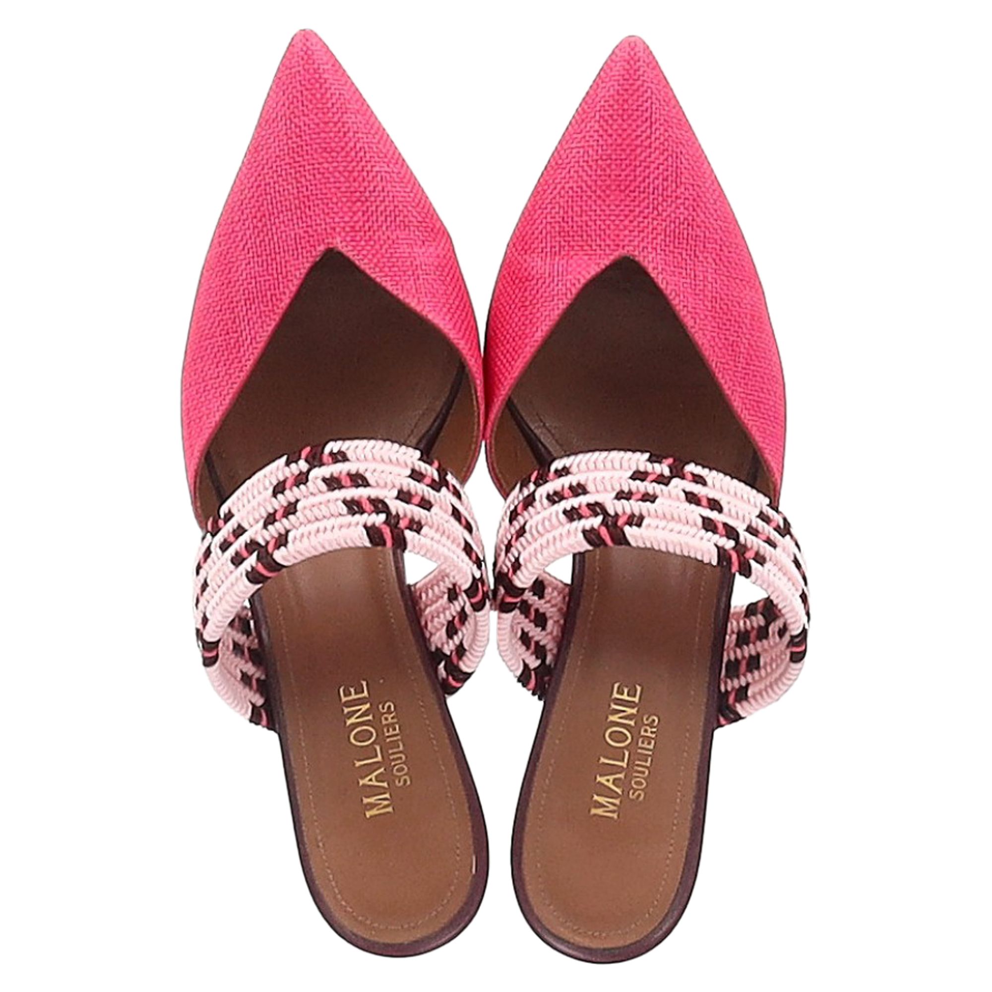Malone Souliers Preloved Woven Maisie Sandals in Pink Raffia