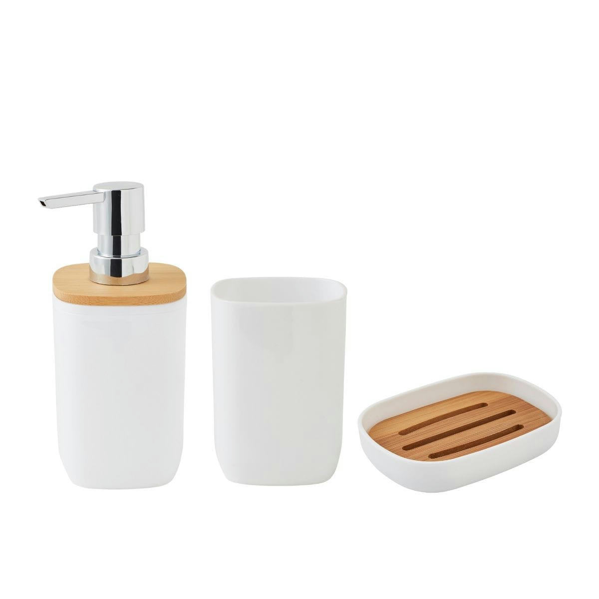SEQUOIA - Set de salle de bain 3 pièces en plastique et bambou blanc