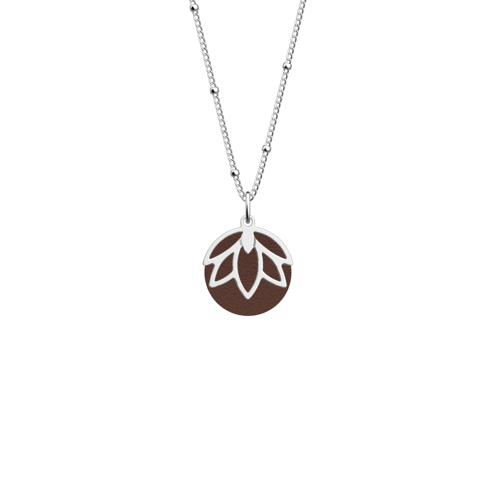 Collier Lotus, cuir réversible Marron Glacé / Mocha