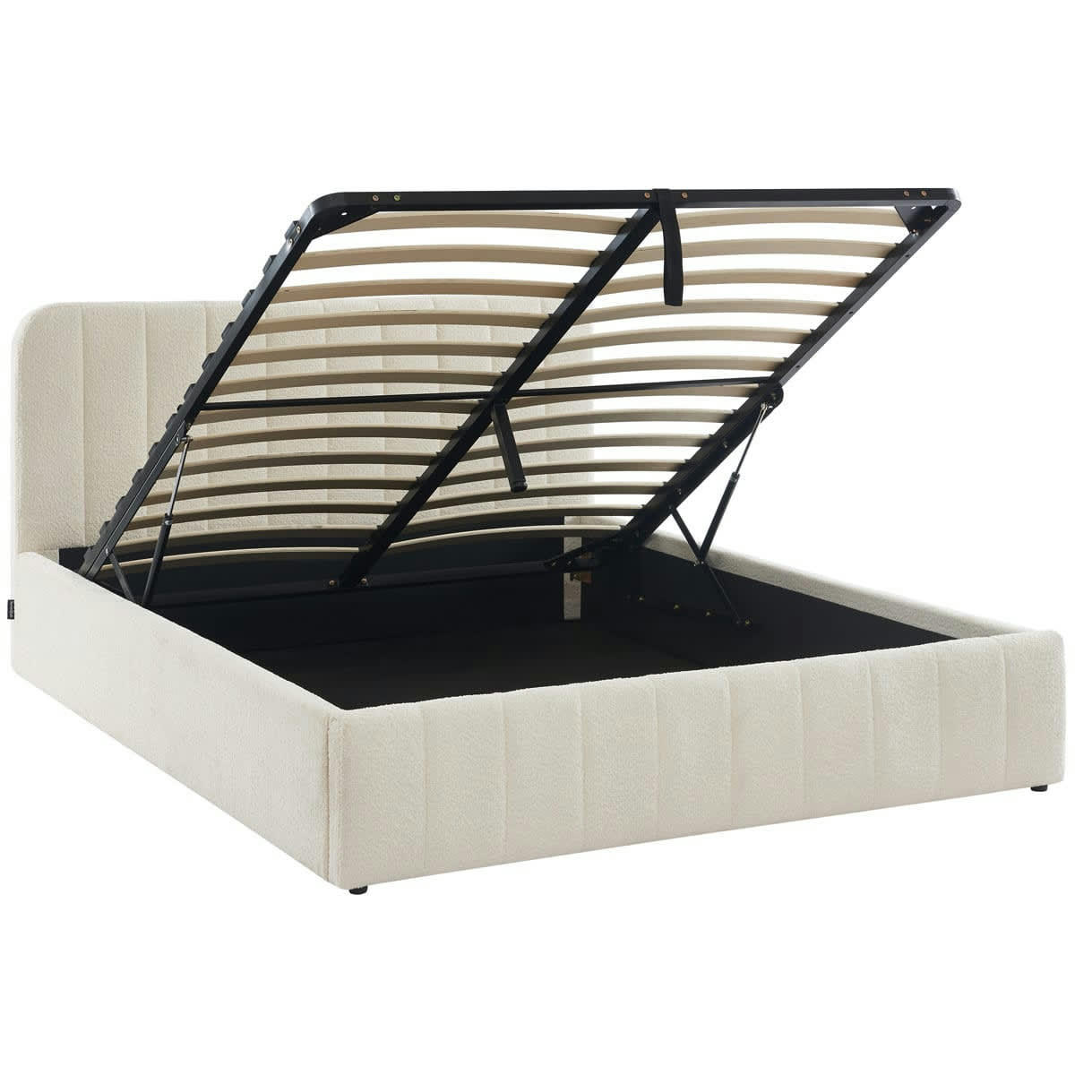 AVA - Lit coffre 160x200 en tissu bouclé écru + tête de lit + sommier