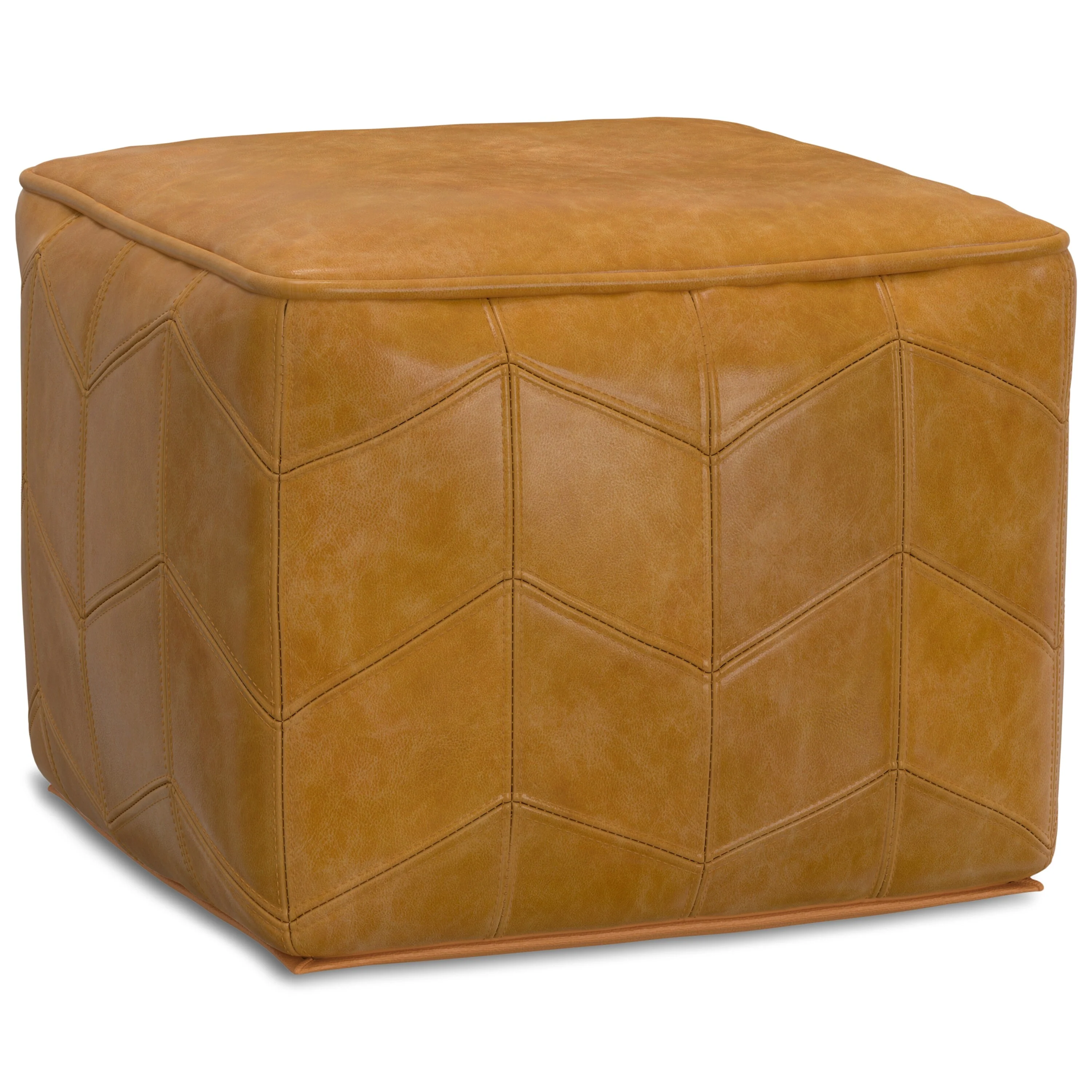 WYNDENHALL Gerty Contemporary Square Pouf in Brown Genuine Leather
