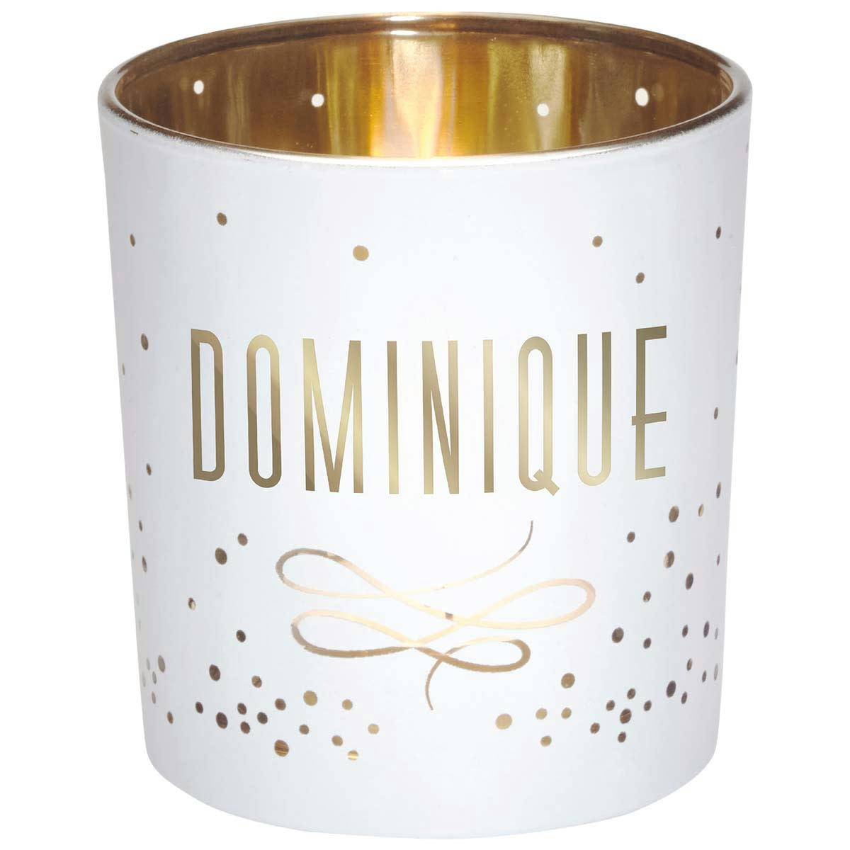 - Photophore prénom en verre blanc et or Dominique