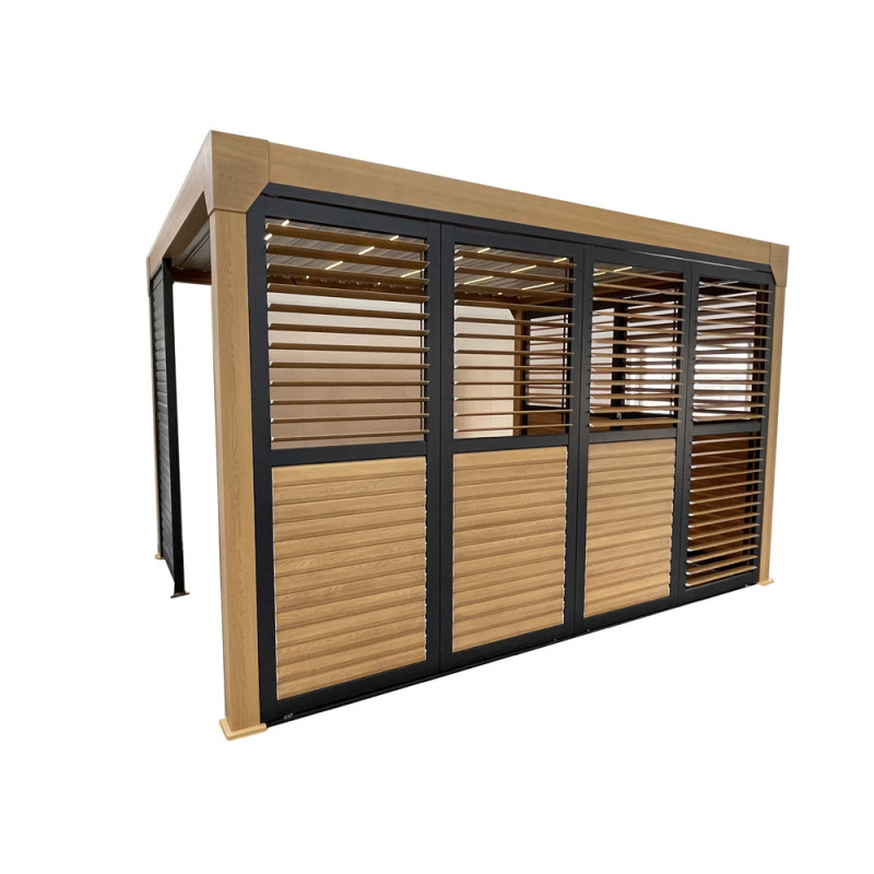 Panneau brise-vue ouvrant pour pergola bioclimatique Pianela aspect bois 4 x 2,34 m 2 pièces
