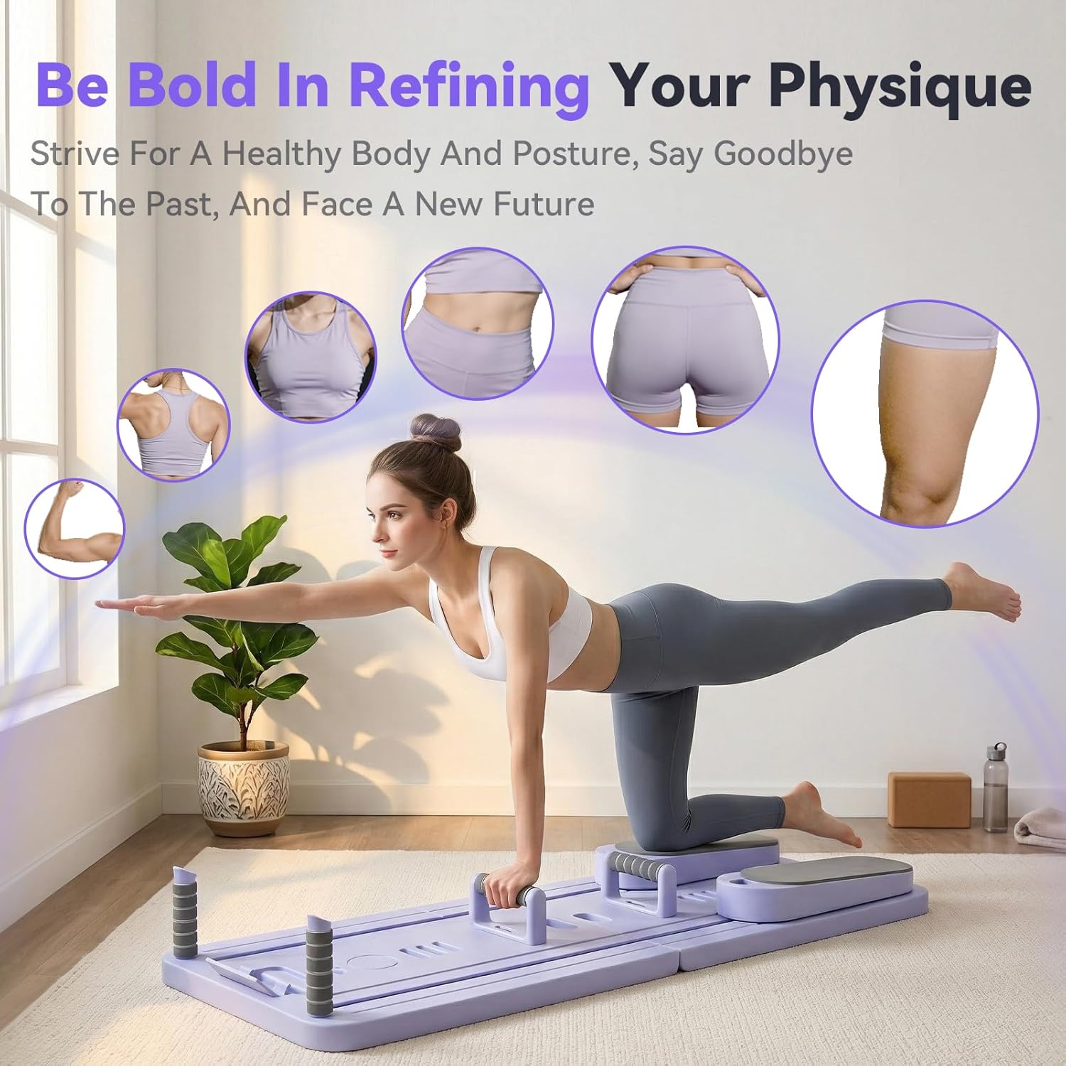 Pilates Board Set - Pilates Reformer, Multi-Foldable Pilates Reformer Set, Portable Pilates Reformer, Trainer Machine for Home Workout with Timer, Ab, Core, Fitness, Exercise