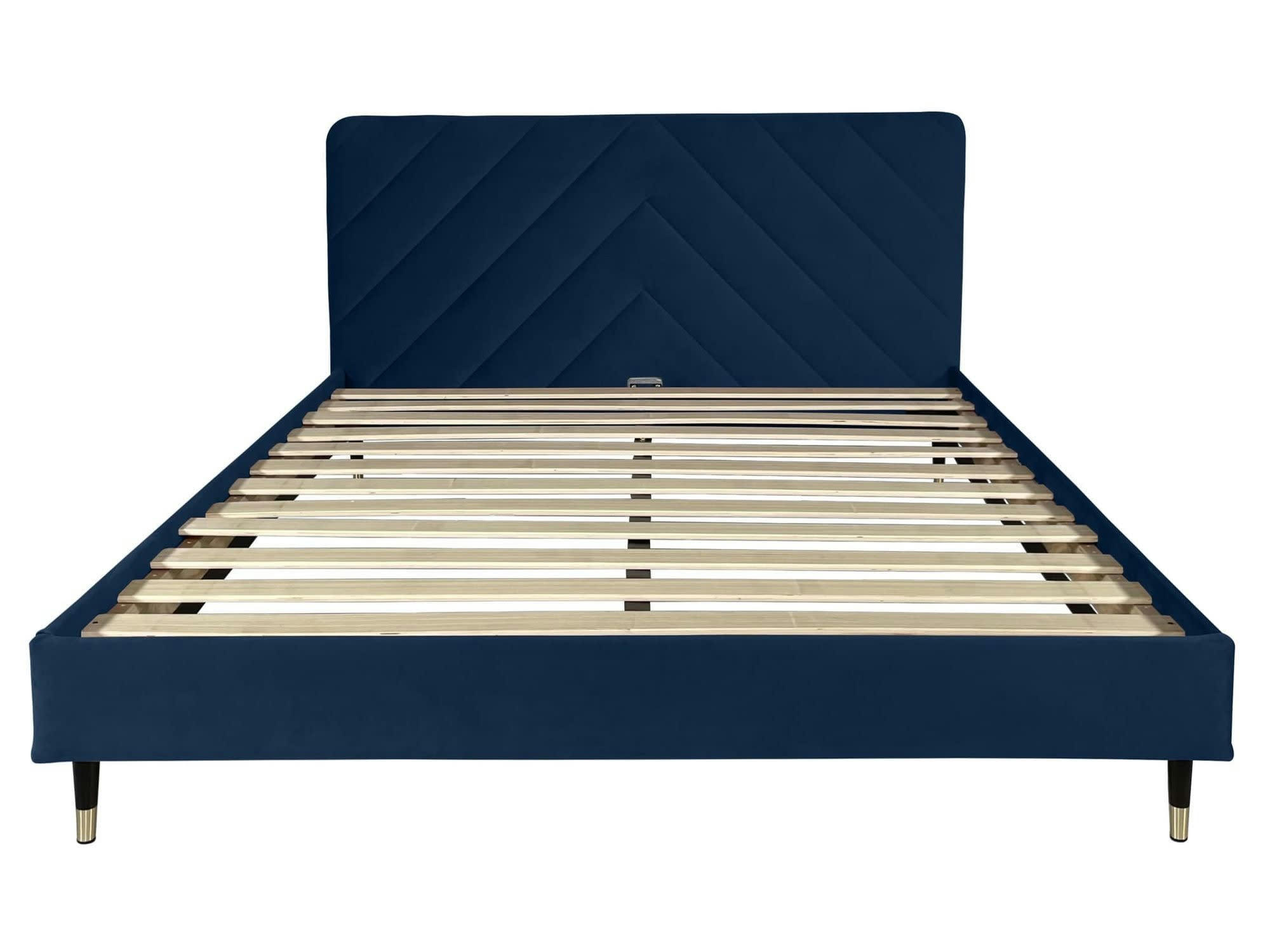 BARRY - Lit avec matelas 2 places  en velours bleu nuit 140x190