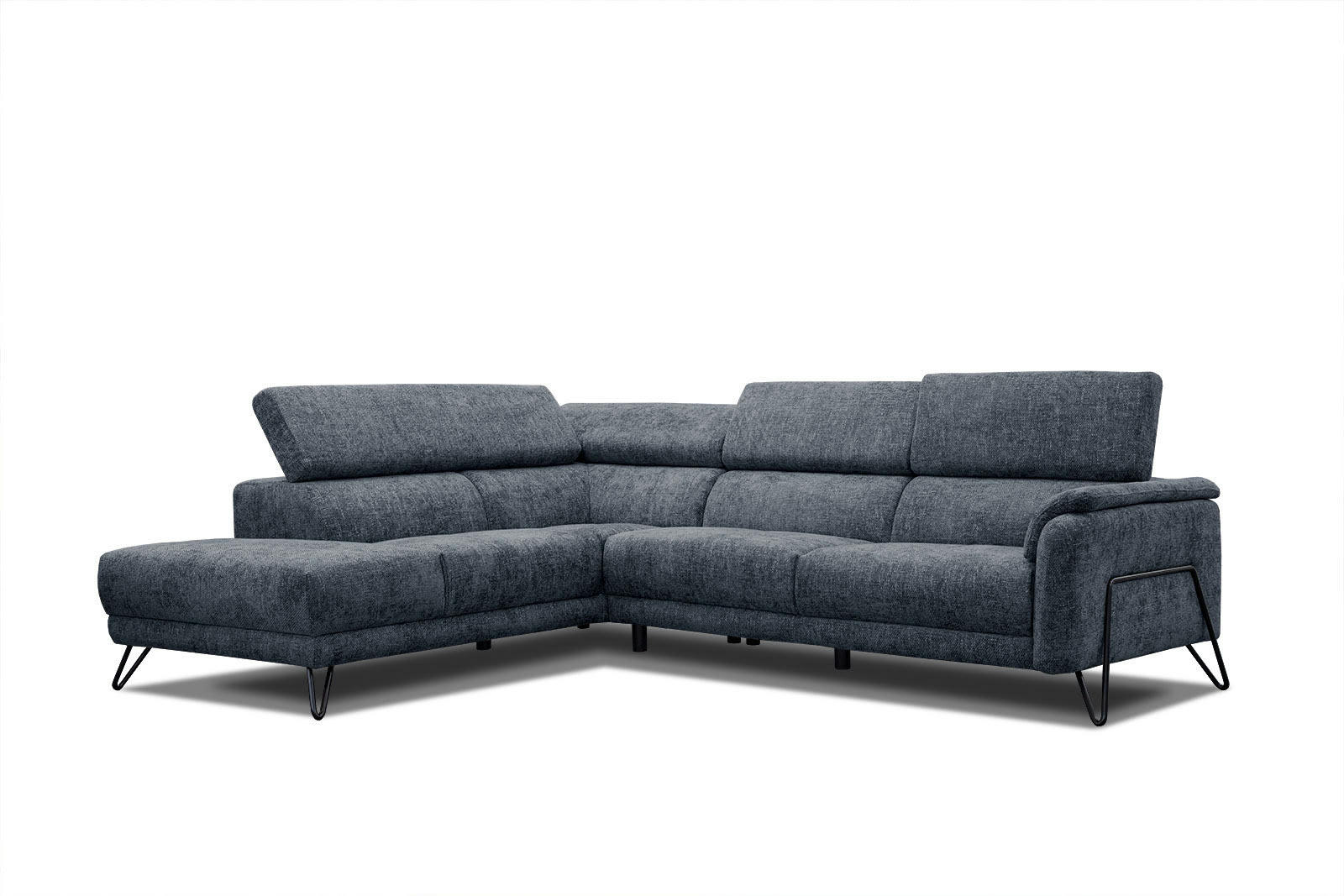 RODEN - Canapé d'angle gauche 5 places tissu bleu marine