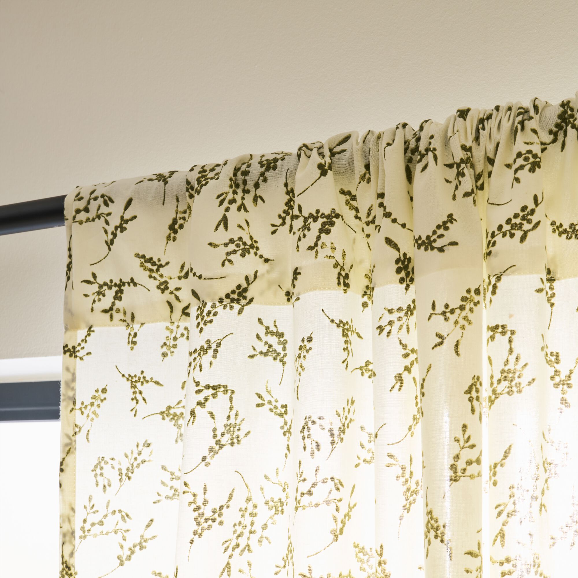 BAIA - Rideau passe-tringle en coton motif végétal 140x250cm - vert