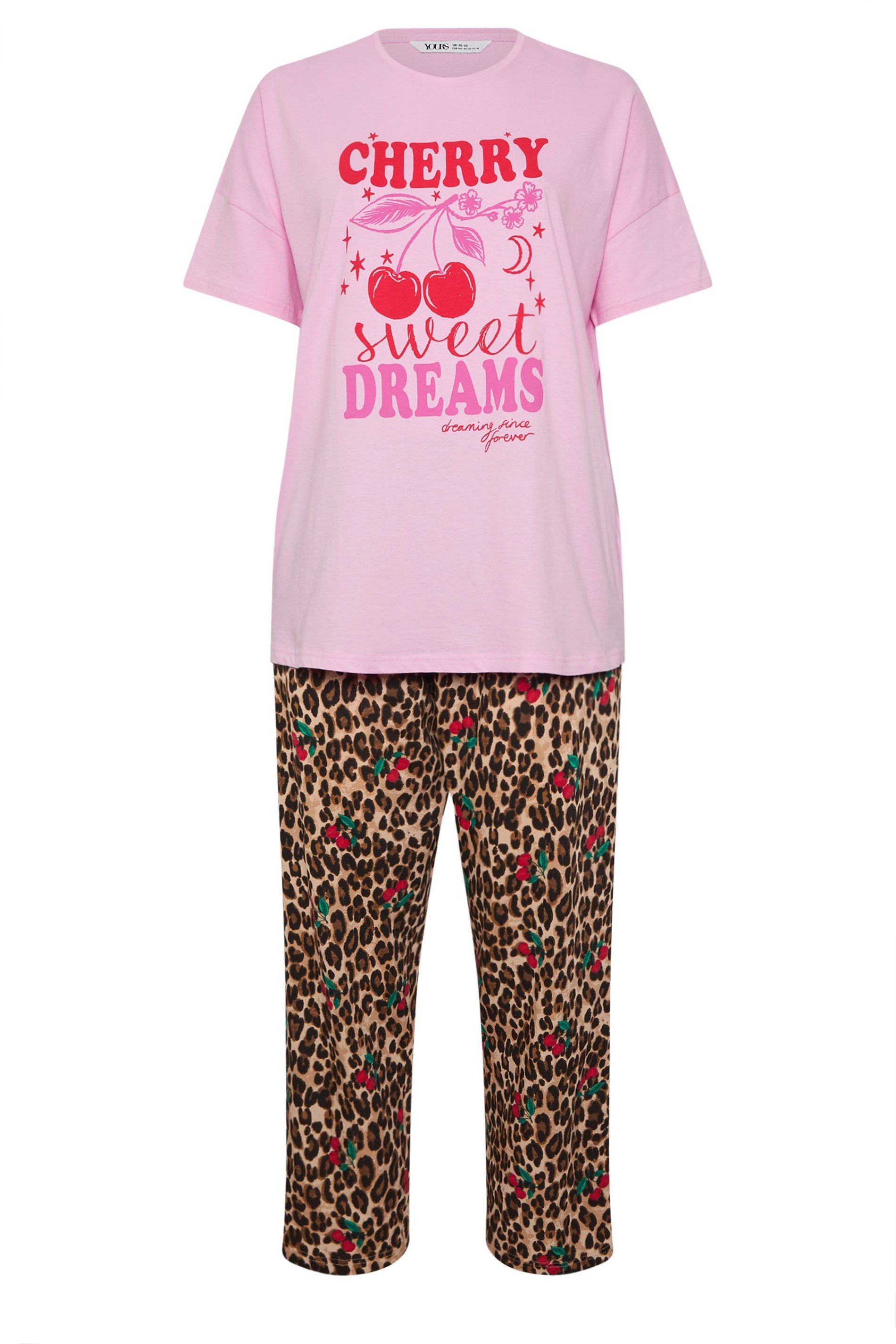 Yours Cherry & Leopard Print Pyjama Set