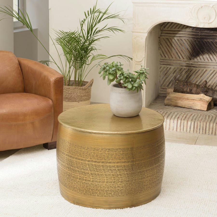 HONORE - Table basse alu couleur laiton pied motifs arabesques