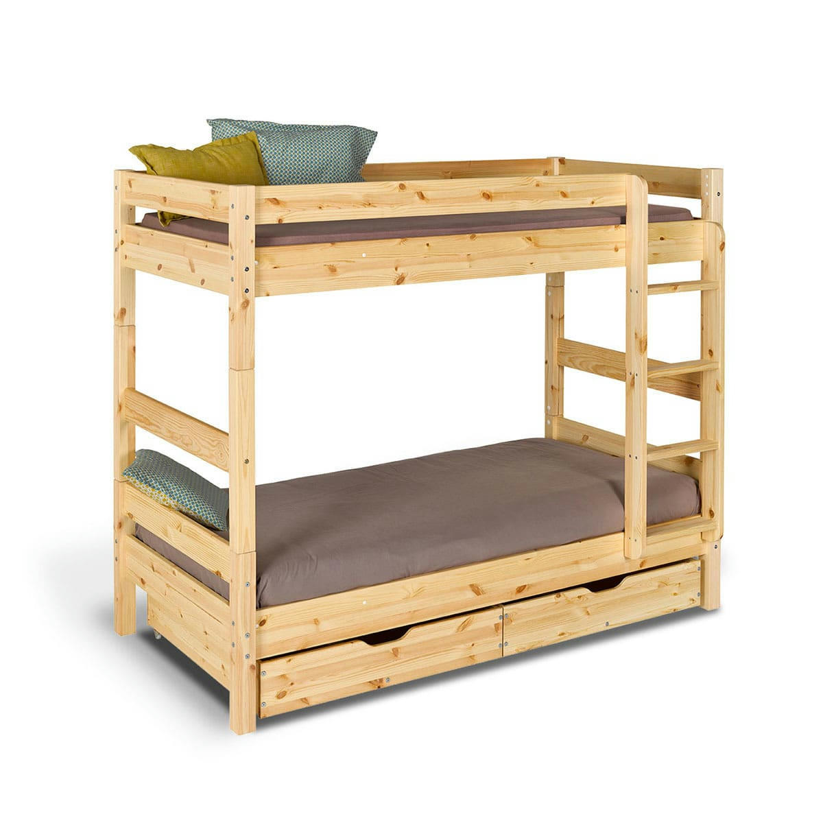 AARON - Pack lit superposé avec tiroirs 90x190 cm bois massif