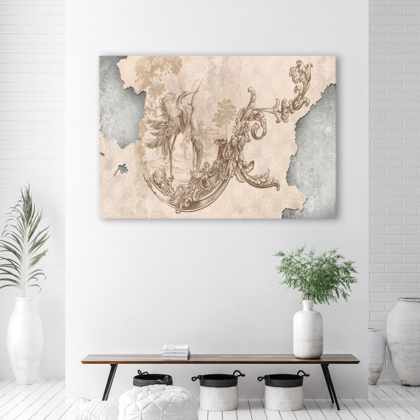 Feeby Obraz Ptaki i liście na orientalnym fresku 60x40