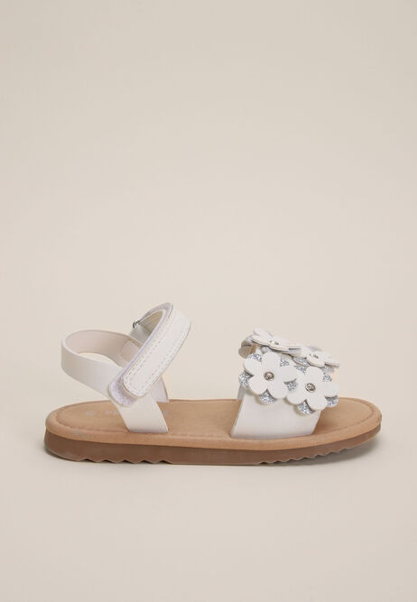 Younger Girls White Flower Strap Sandals