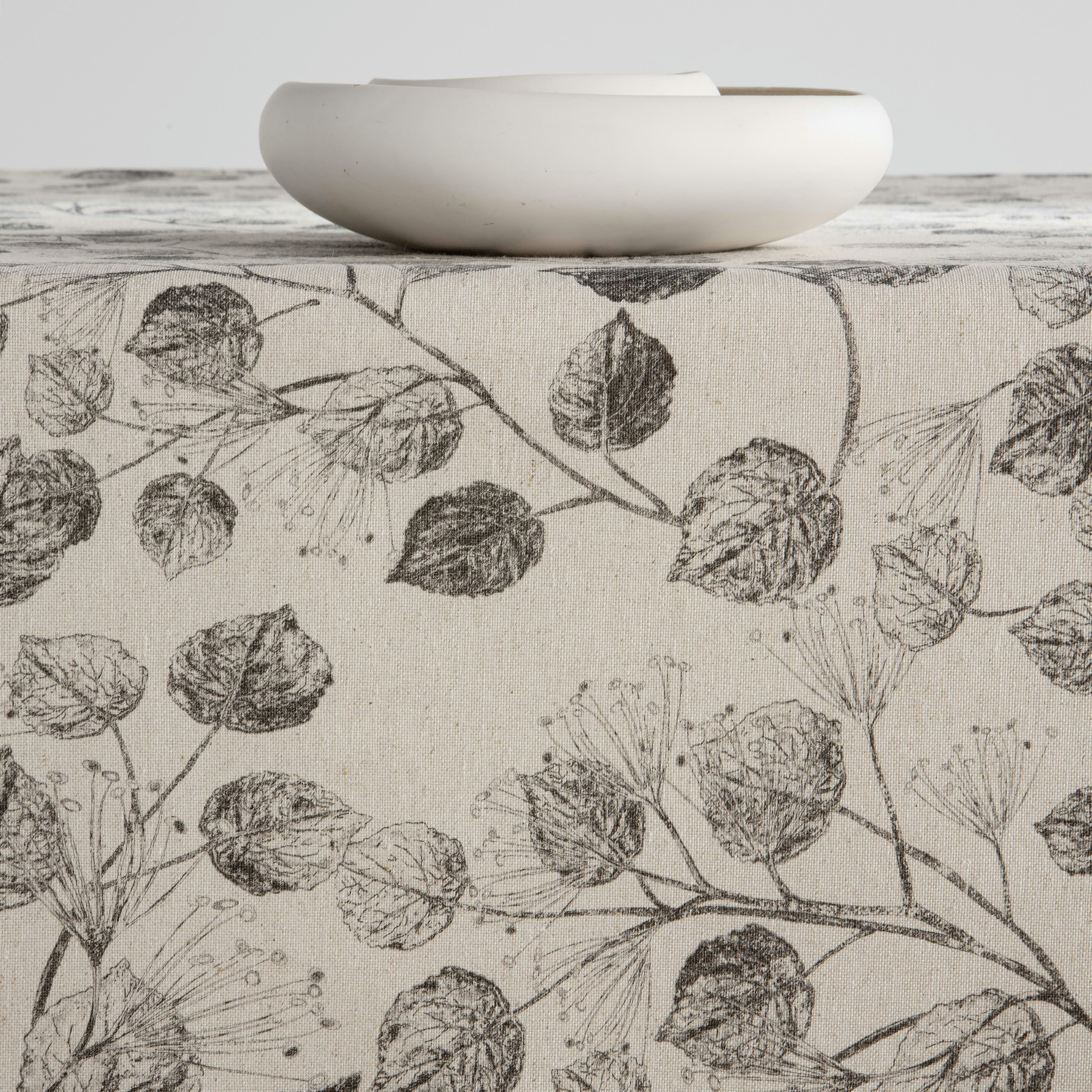 BANIA NEGRO - Nappe en lin antitâche imprimée floral noir 140x300 cm