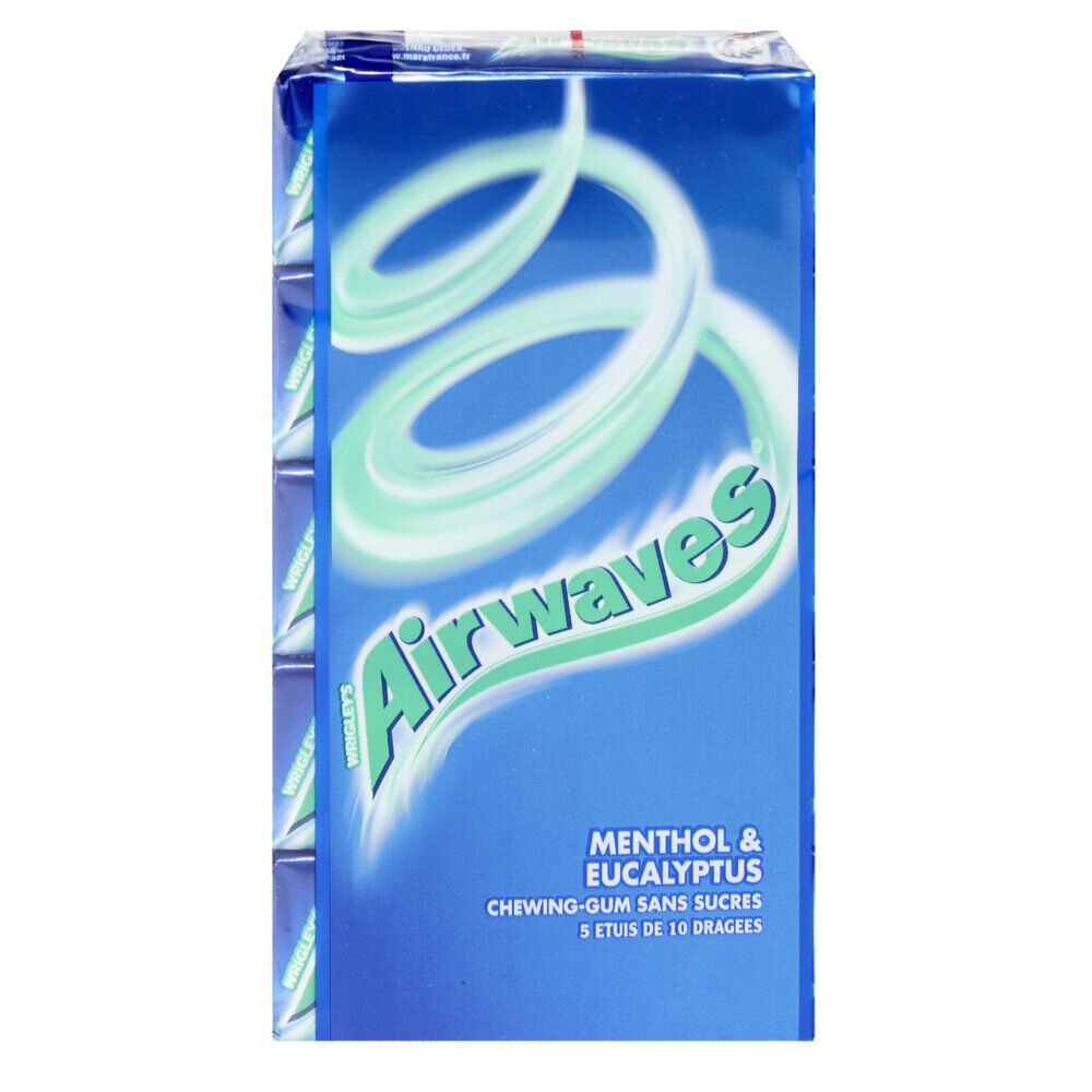 Chewing-gum Airwaves menthol et eucalyptus 5 étuis de 10 dragées