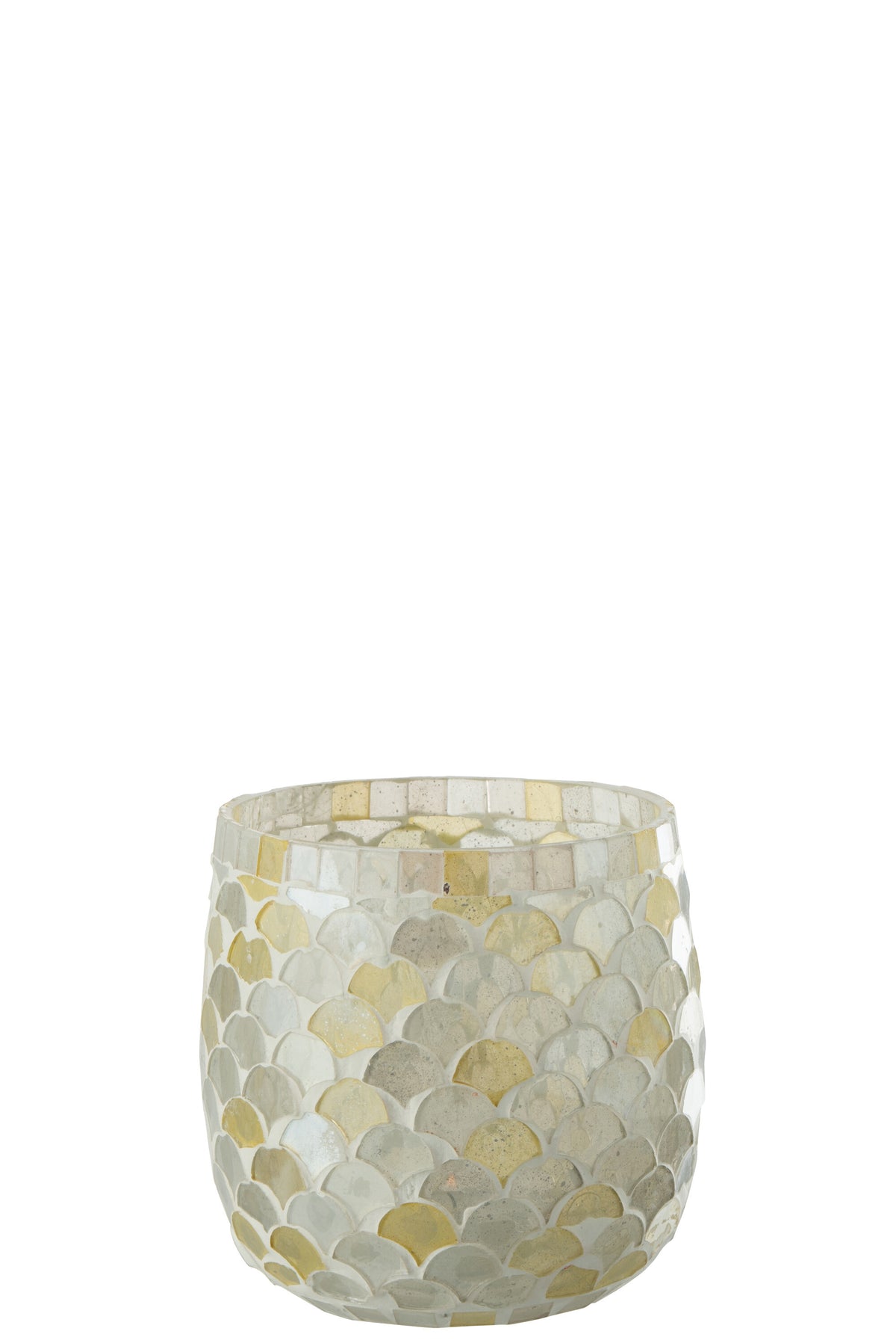 J-Line windlicht Mozaiek - glas - wit/lichtgeel - medium