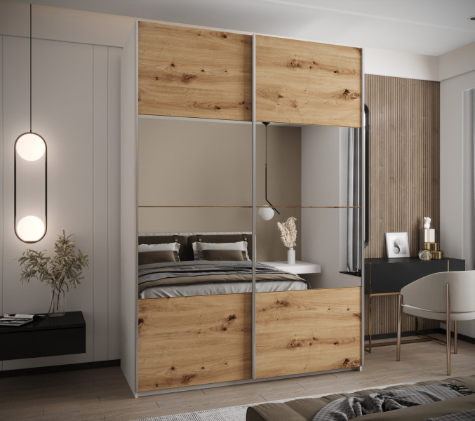 Szafa przesuwna 64 wysoka Lux 4 180 biały artisan srebrny