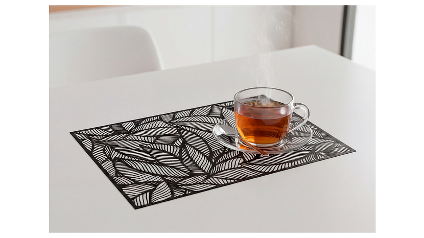 Mata dekoracyjna pvc Liście 45x30 cm czarna