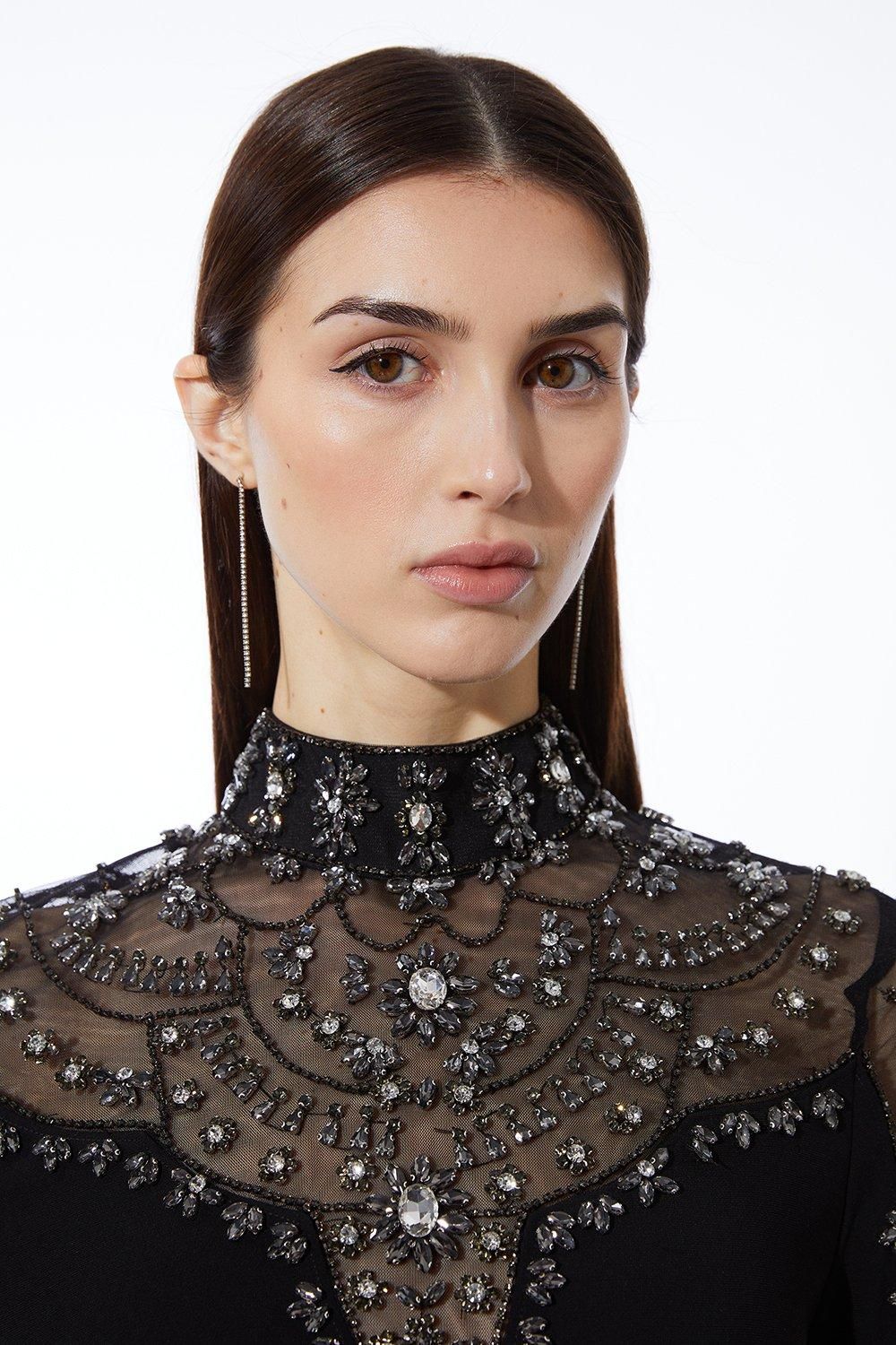 KarenMillen Premium Crystal Embellished Woven Maxi Dress