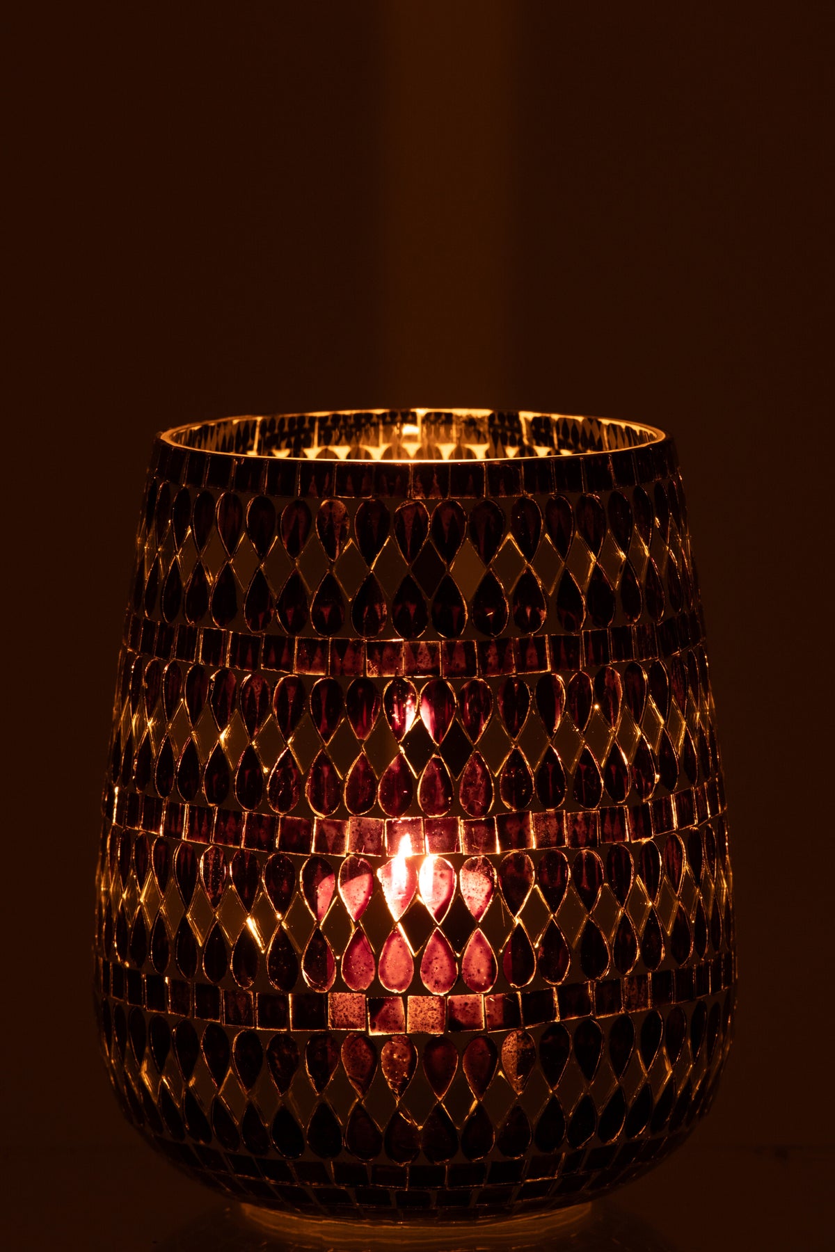 J-Line theelichthouder Mozaïek - glas - zwart/zilver - large