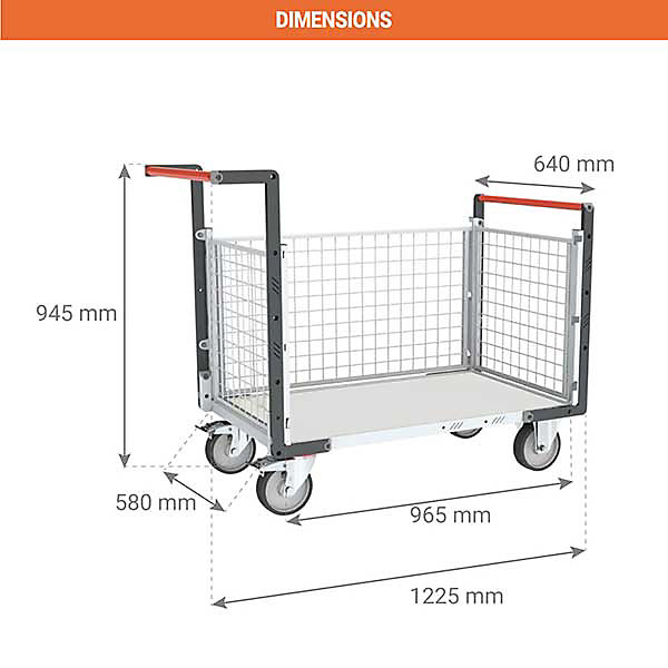 Chariot modulaire grillagé 3 côtés - Plateau 965x580mm - Charge max 250kg - 806724244