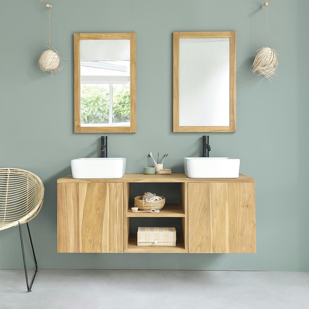 NOA - Meuble double vasque en teck massif 135 cm