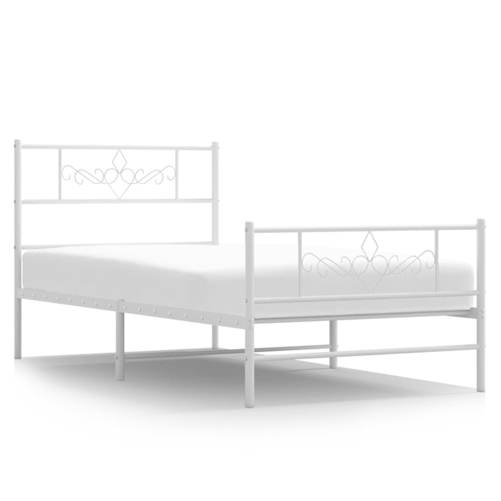 Metalowa rama łóżka z wezgłowiem i zanóżkiem biała 75x190 cm