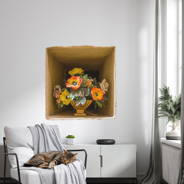 Naklejka 3D kwiaty wazon wyrwa efekt w ścianie 76x80