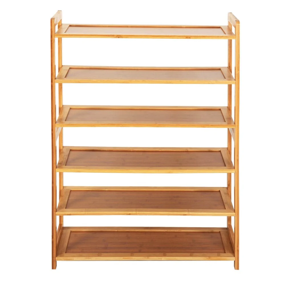 Concise Rectangle 6 Tiers Bamboo Shoe Rack Wood
