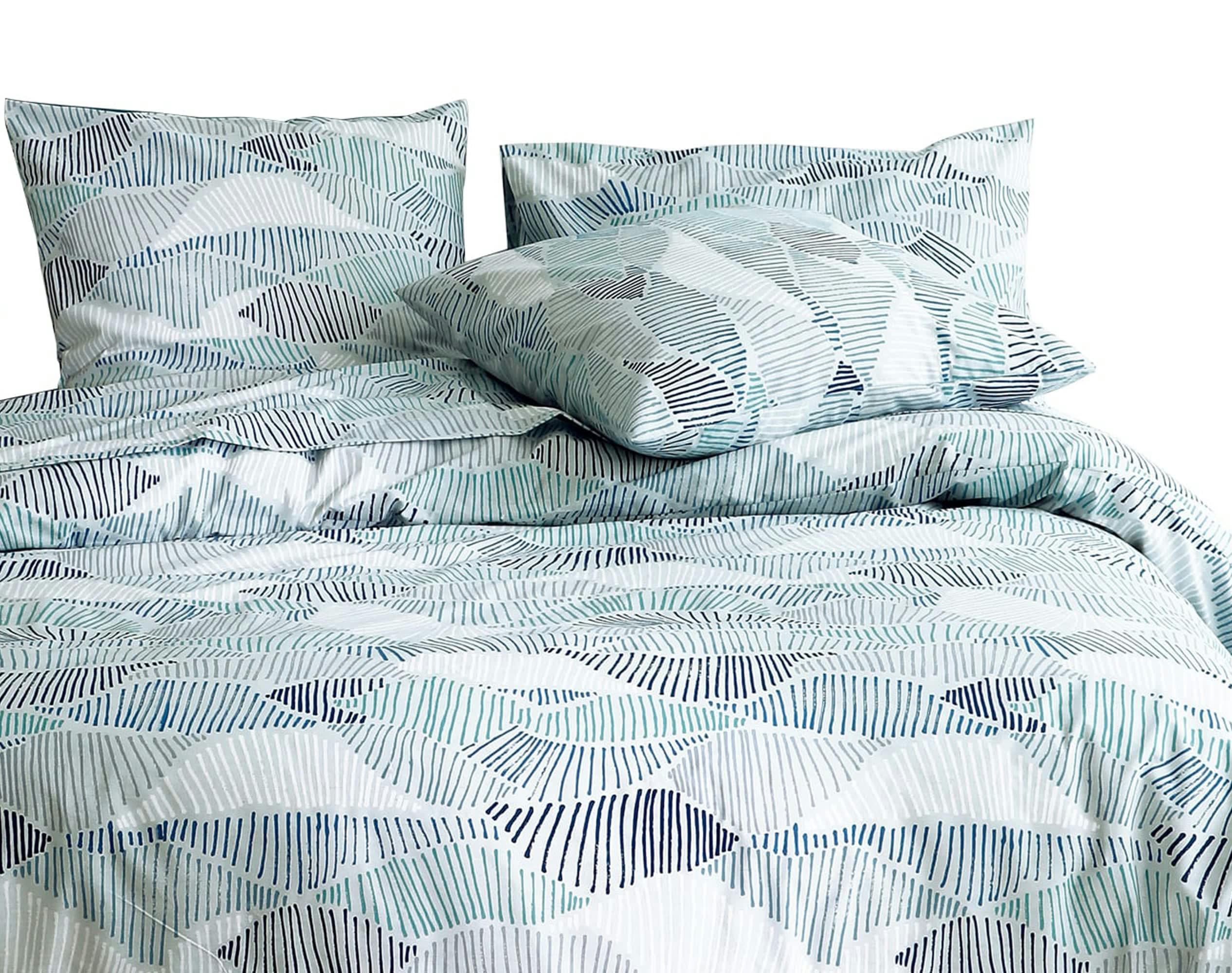 VAGUES - Housse de couette 200x200 en coton bleu