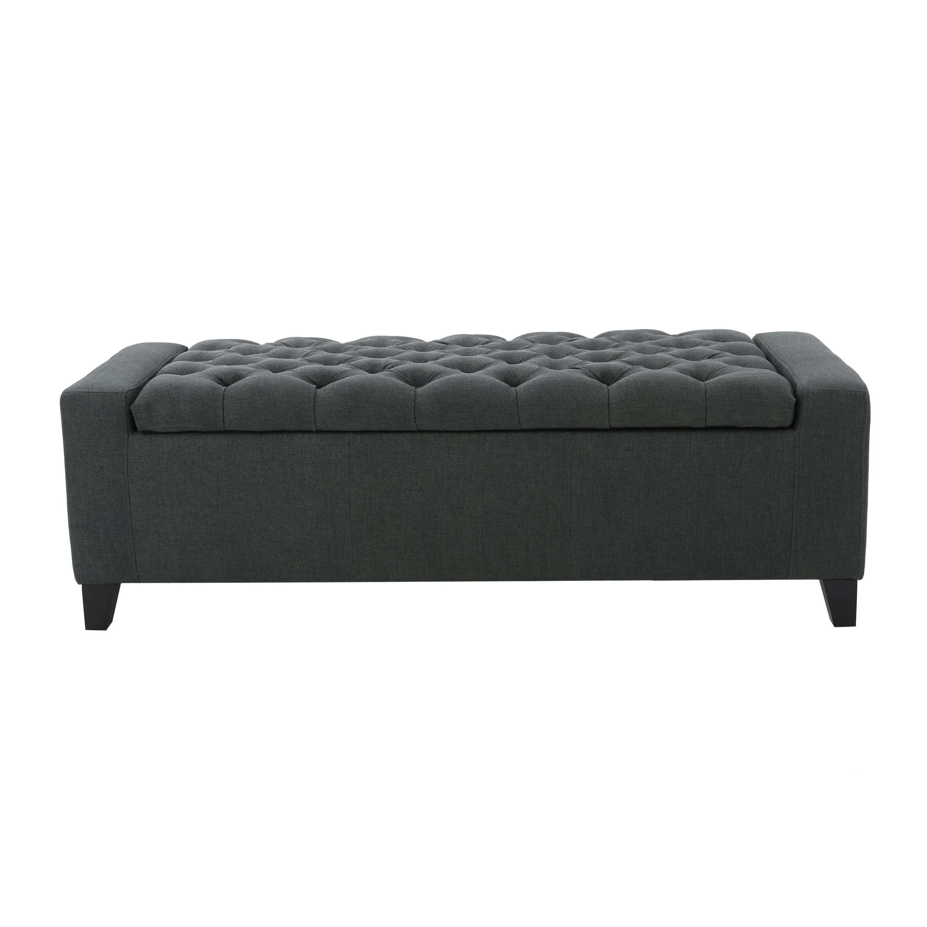 Storage Ottoman Bench, Dark Gray Fabric, Tufted Top, 51 Inch