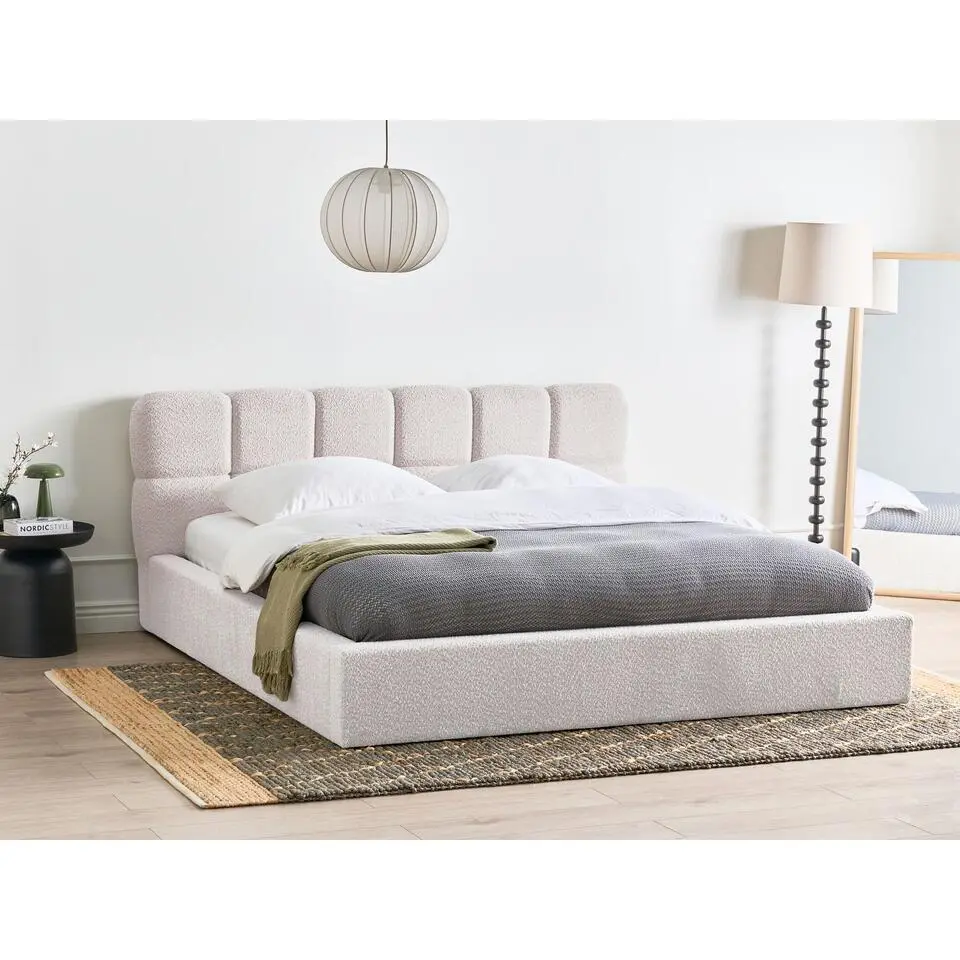 BASTON - Bed met opbergruimte - Lichtbeige - 180 x 200 cm - Boucl&eacute;