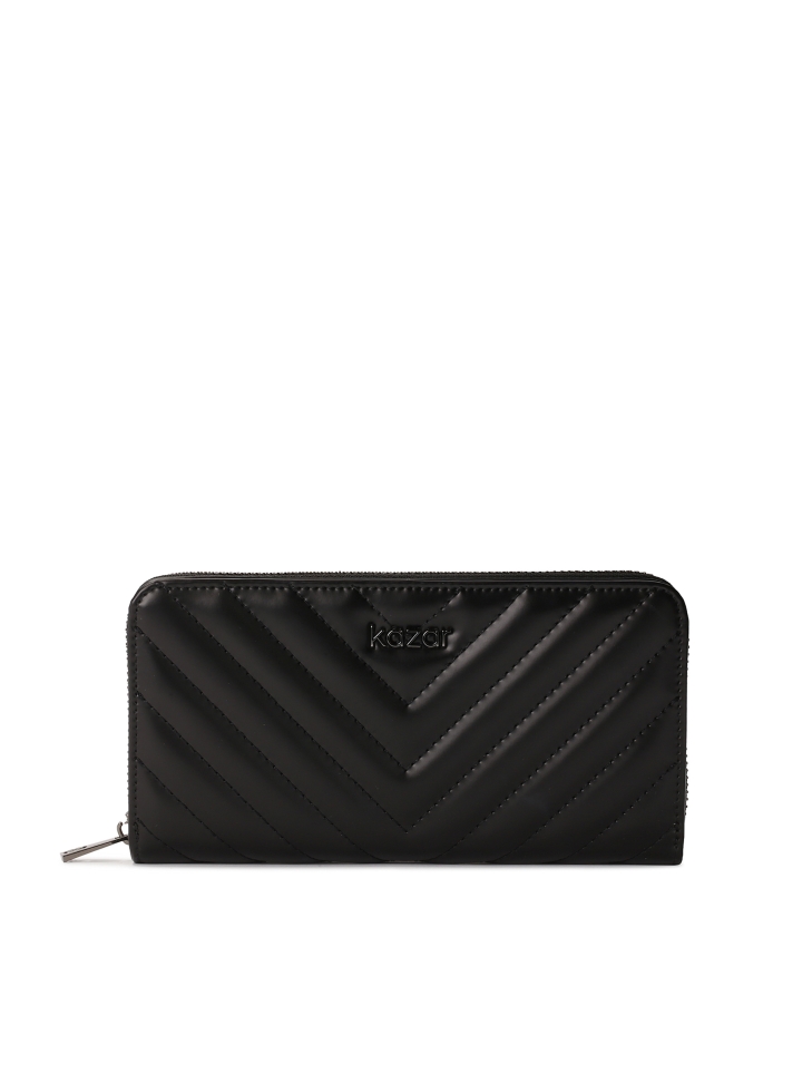 Quilted black glossy leather wallet