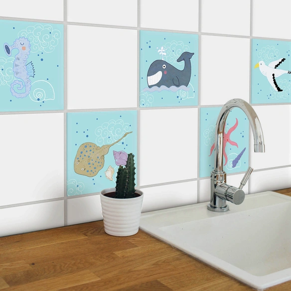 Fliesenaufkleber »Fische und Wale«, selbstklebend