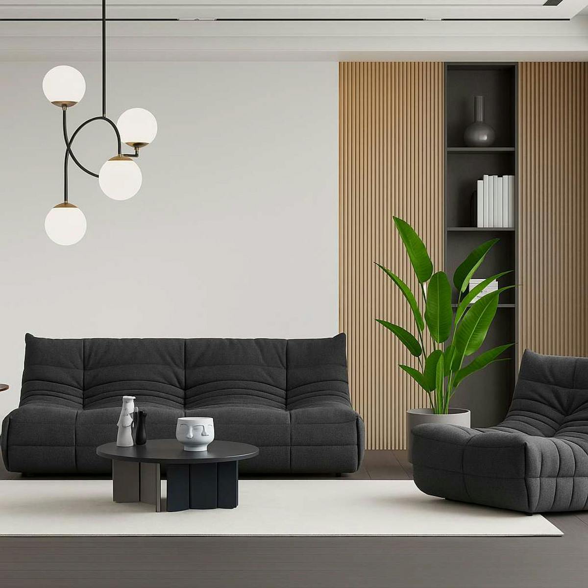 Canapé 3 places gris sombre en tissu plissé 210 cm ARVEN