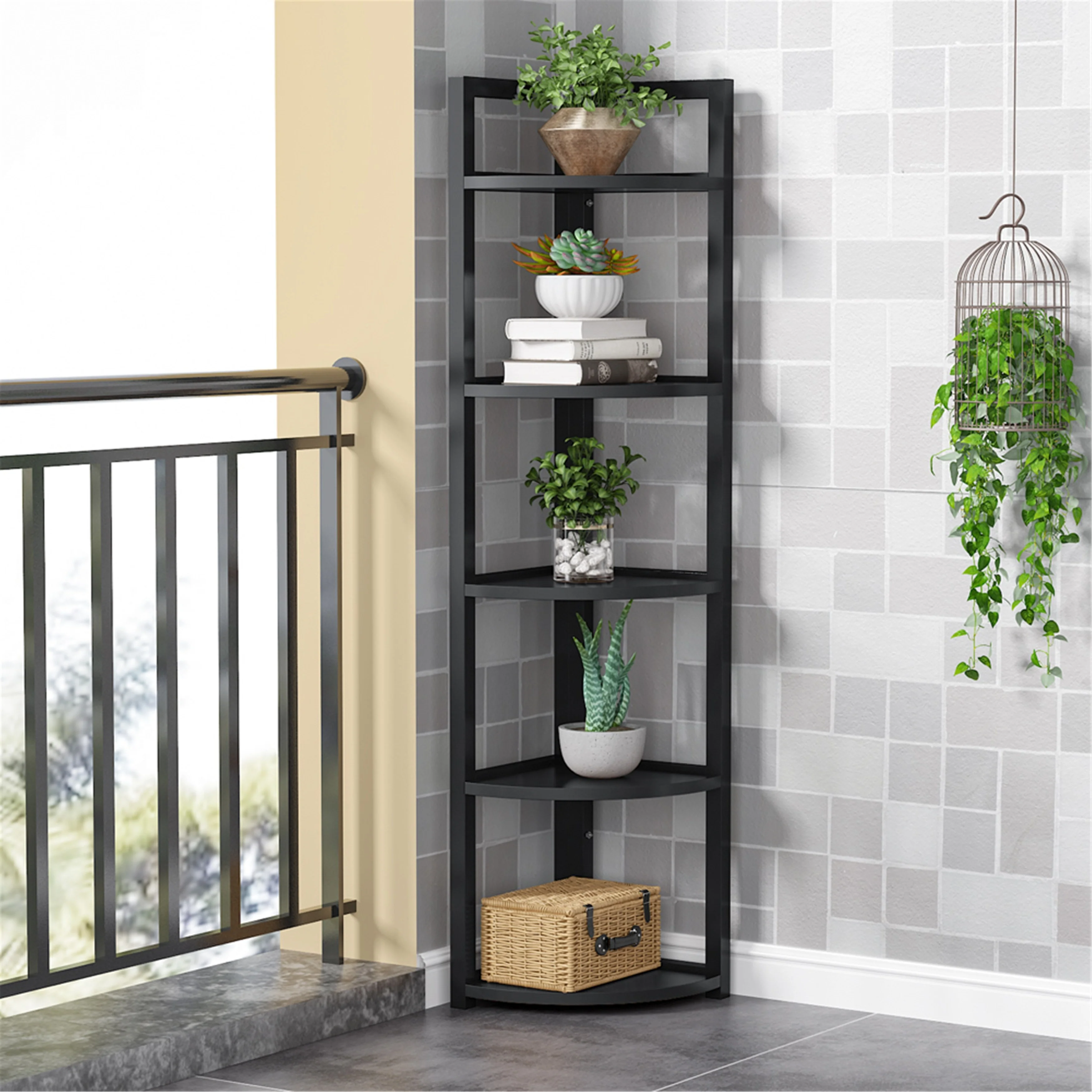 5 Tier Corner Shelf, Rustic Corner Storage Rack Plant Stand
