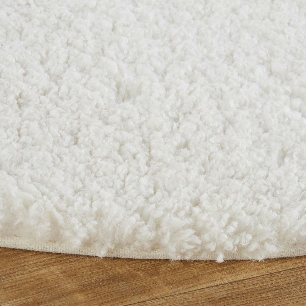 MOUTY - Tapis rond shaggy effet bouclé blanc D160
