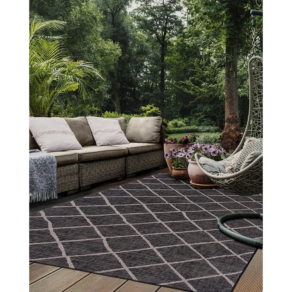 Vloerkleed Cross Black 160x230cm voor binnen en buiten