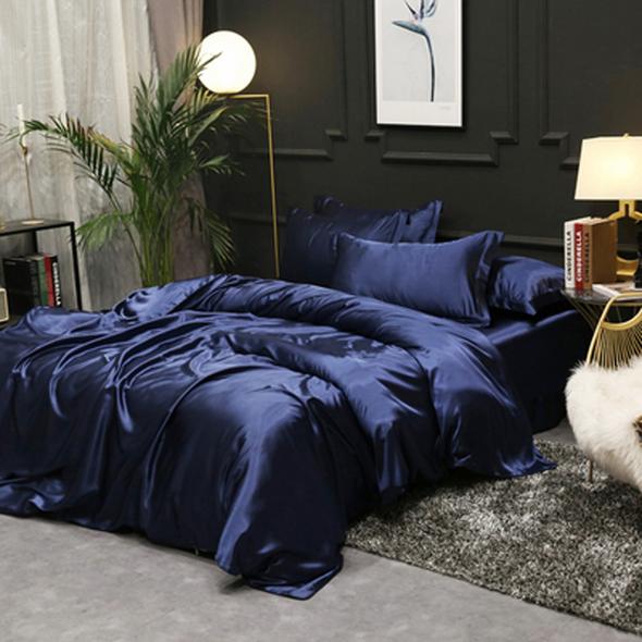 4PCS SUPER SOFT Luxury Silk Bedding Set(1 FLAT SHEET+1 QUILT COVER+ 2 PILLOWCASE)