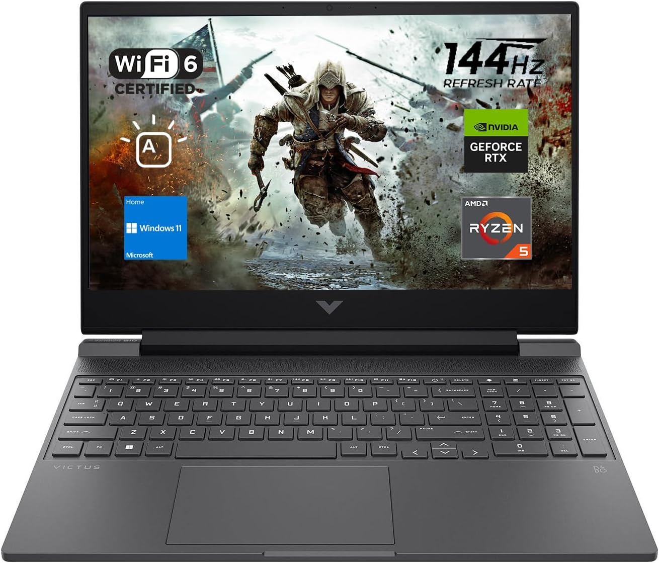 HP Victus 15 Gaming Laptop  15.6 FHD 144Hz Display  AMD Ryzen 5 7535HS  16GB DDR5 RAM  1TB PCIe M.2 SSD  NVIDIA GeForce RTX 2050  HDMI  Webcam  Backlit Keyboard  Wi-Fi 6  Windows 11 Home  Silver