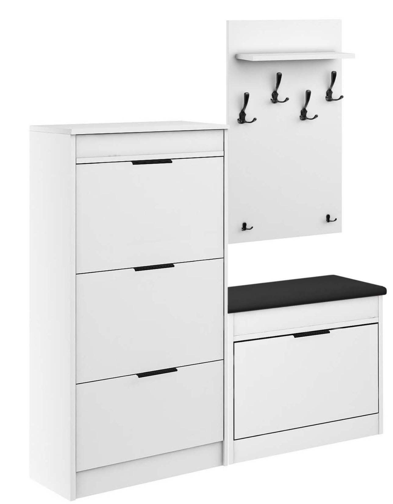 Zestaw Do Przedpokoju 13W11 Biały/Czarny/K 129X28X- Cm Eko-Skóra Czarny