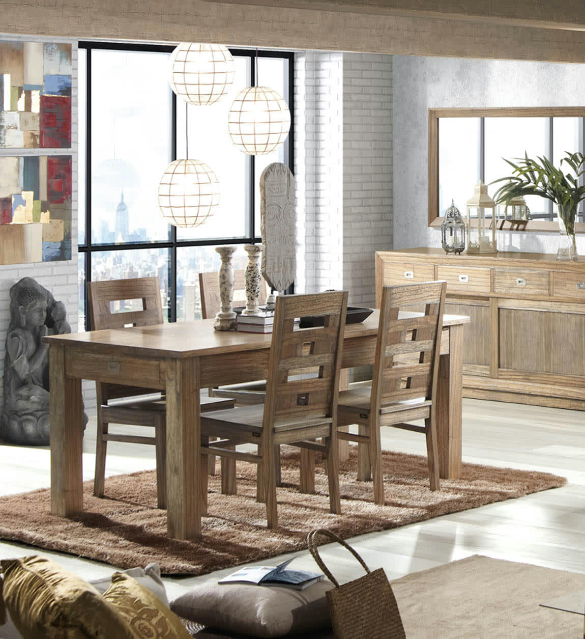 MERAPI - Set de 2 chaises en bois massif beige