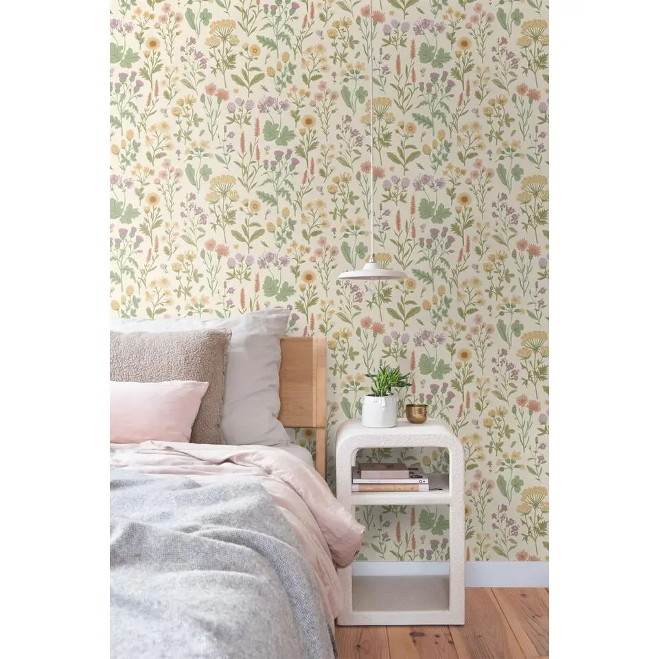 Sanders & Sanders behang veldbloemen geel en groen - 50 x 900 cm