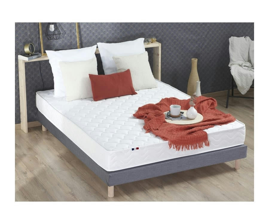 ENSEMBLE INITIAL - Ensemble matelas accueil latex 3 zones sommier gris 140x190