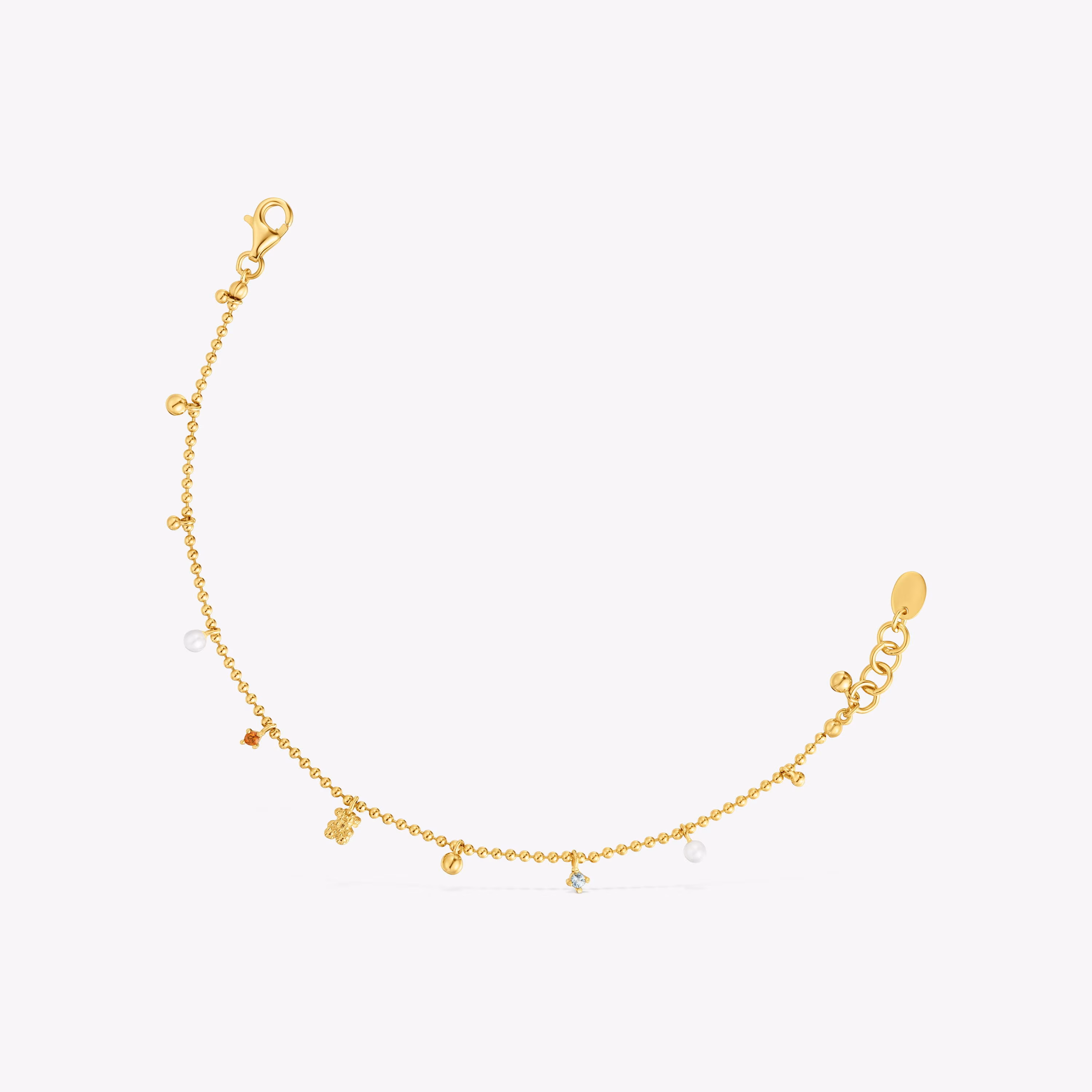 Pulsera cadena con baño de oro de 18 kt sobre plata, perlas cultivadas y gemas TOUS Grain