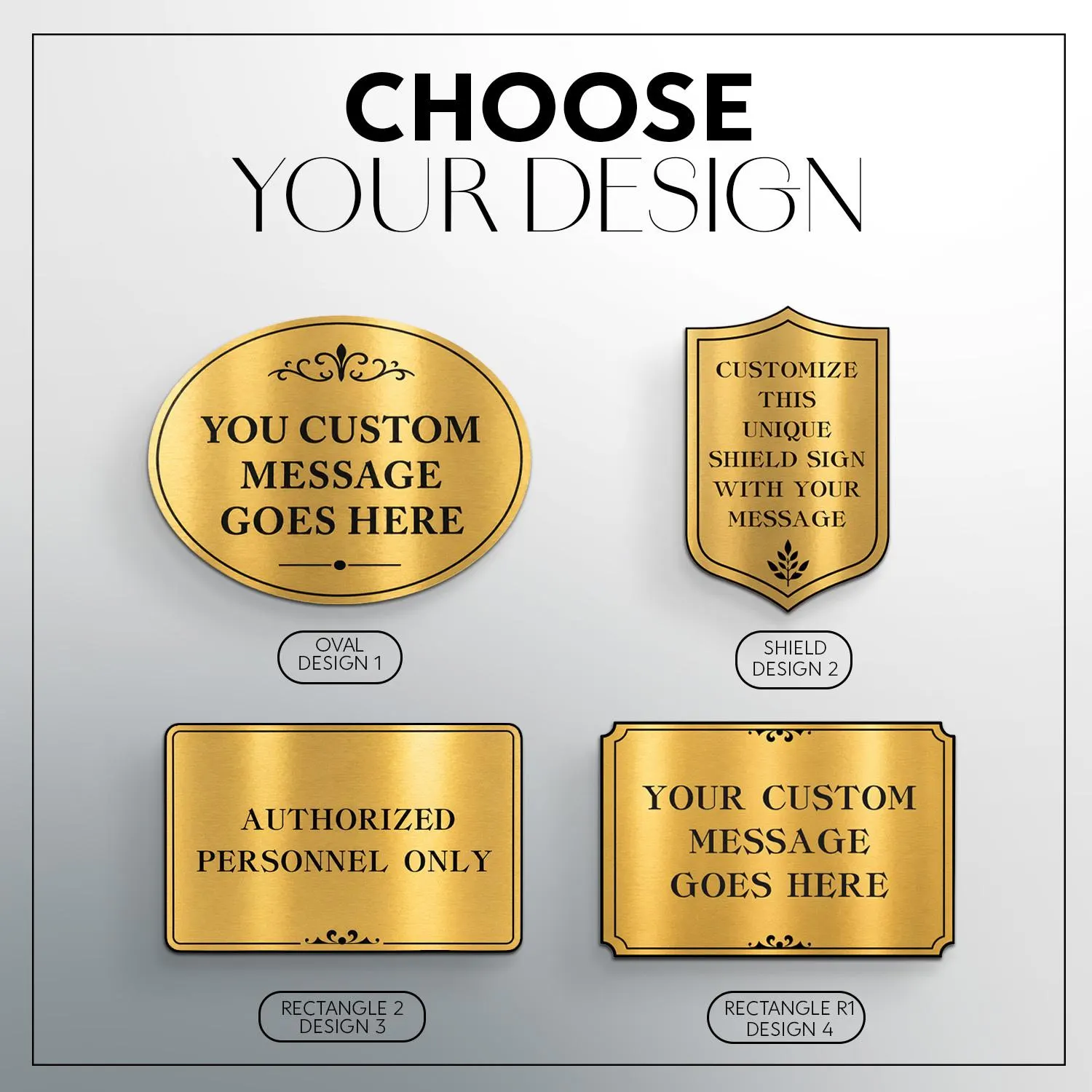 Custom Brushed Gold Metal Signs, Personalized Gold Aluminum Signs, Customized Office and Business Signs, Waterproof Signs Made In USA